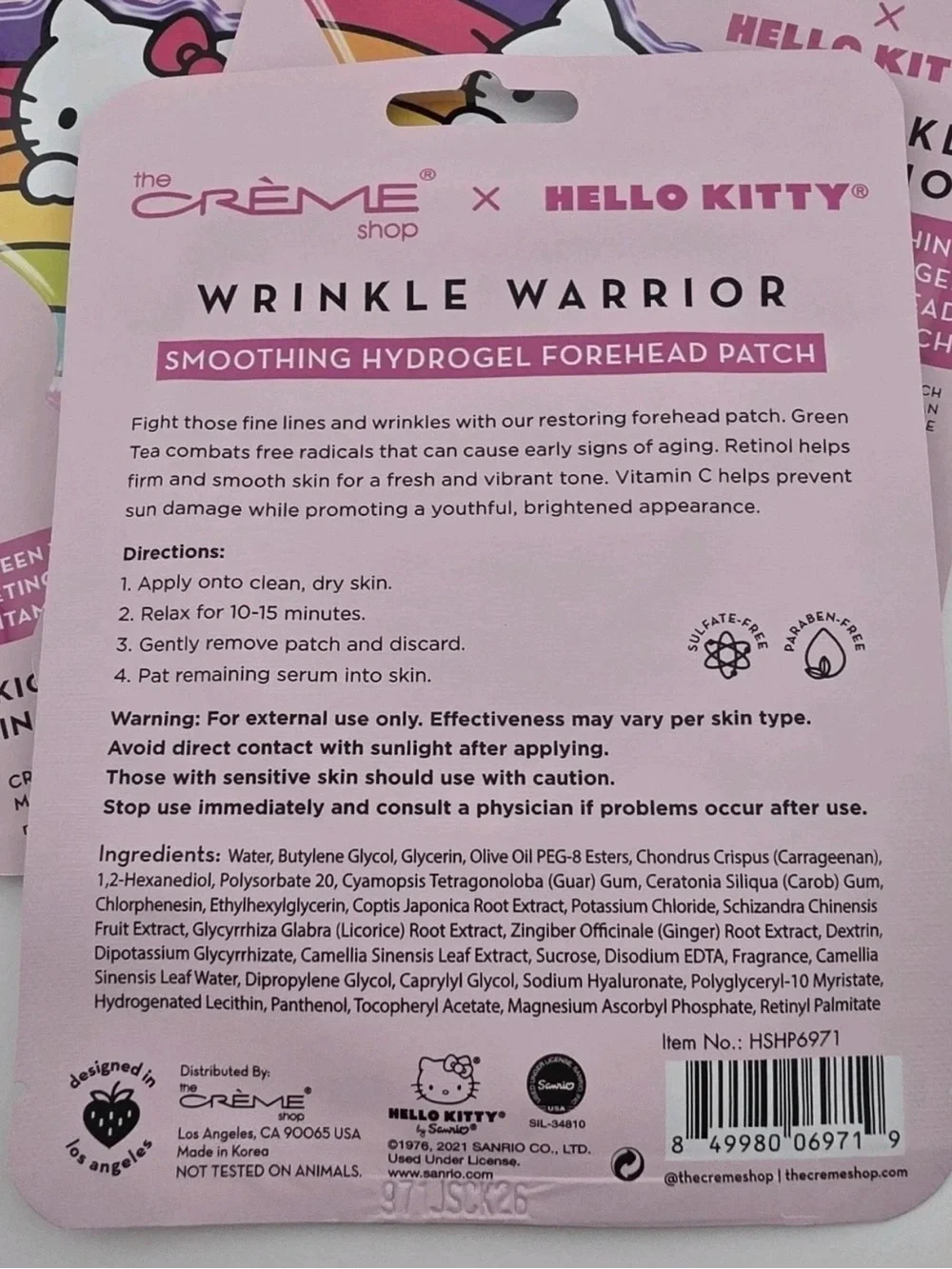 3 x The Creme Shop Hello Kitty Wrinkle Warrior Hydrogel Forehead Patch